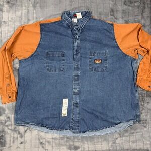 Rasco FR Mens 4XL Long Two Tone Denim Work Shirt Flame Resistant Blue Orange